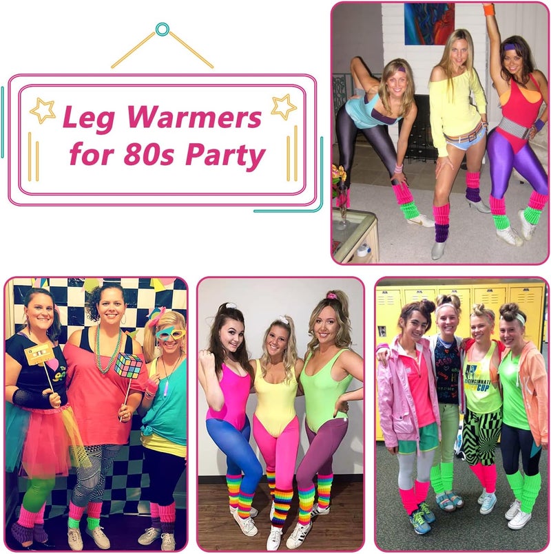 Junely 2 Pairs Leg Warmers for Women 80s Ribbed Knit Leg Warmer Pack for Ballet Dance Figure Skating Yoga Party Neon - Image 2